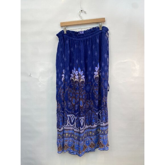 Free People Women's Gold Dust Pleated Palazzo Pant Purple Boho Wide Leg Large - Picture 2 of 8